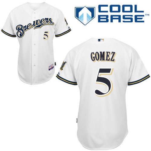 Hector Gomez #5 MLB Jersey-Milwaukee Brewers Men's Authentic Home White Cool Base Baseball Jersey